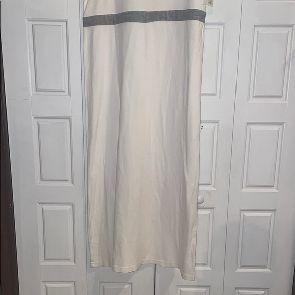 Gray and Cream Sleeveless Midi Sheath Dress - Picture 2 of 7